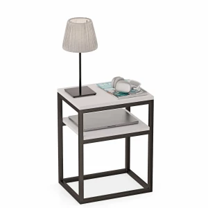 Stolik nocny z półka loft Indri Plus - Biały - YRKE