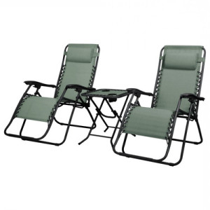 Zestaw leżaków ogrodowych ze stolikiem Delux zielony + czarna rama