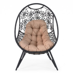 Fotel rattanowy stojący 117x139 cm Ciemny szary z jasnoszarą poduszką