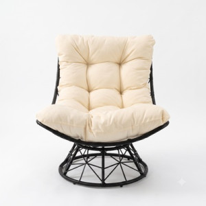Fotel Rattanowy Salwador stojący 90cm Czarno z Kremową Poduszką