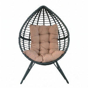 Fotel Rattanowy Luna stojący 96x120 cm Ciemnoszary z Jasnoszarą Poduszką