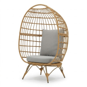Fotel Rattanowy Stojący Boho Oasis 122x104 cm Jasnoszary z poduszką