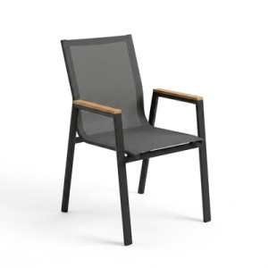 Krzesło aluminiowo-tekstylne z podłokietnikami Polywood Ciemnoszary / Szary 55x65x89 cm