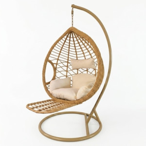 Fotel rattanowy wiszący 105x118 cm naturalny z poduszką kremową