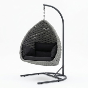 Fotel rattanowy wiszący 114x72 cm jasny szary z poduszką z poduszką