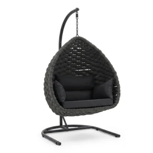 Fotel rattanowy wiszący 114x72 cm ciemny szary z poduszką z poduszką
