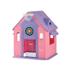 Domek ogrodowy dla dzieci 3w1 z koszem i bramką - różowy 125 x 103 x 108 cm