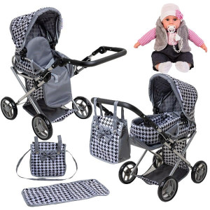 Doris wózek dla lalek kombinowany pościel + Bobas lalka mówi śpiewa 45cm