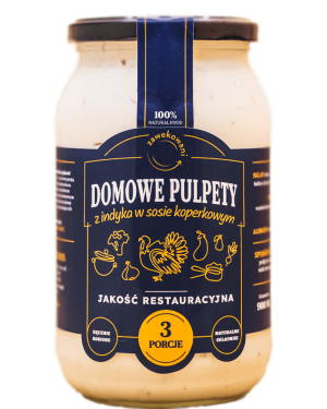 Domowe pulpety z indyka w sosie koperkowym 350 ml = 1 porcja