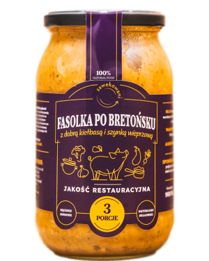 Fasolka po bretońsku z kiełbasą i szynką wieprzową 350 ml = 1 porcja