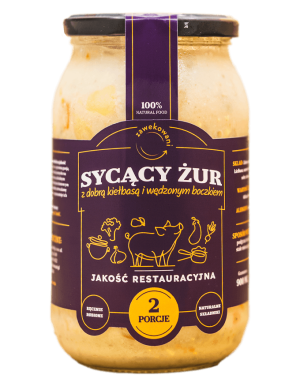 Sycący żur z dobrą kiełbasą i wędzonym boczkiem 540 ml = 1 porcja