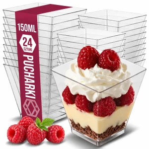 ZESTAW 24 SZTUK PUCHARKI DESEROWE 150ML KWADRATOWE KUBECZKI NA DESERY PRZEKĄSKI IMPREZĘ