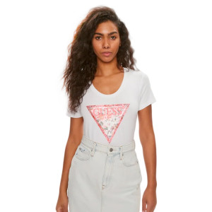 T shirt Guess RN triangle Femme Blanc XS