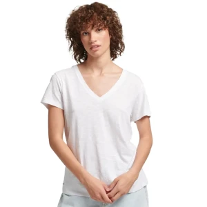 T shirt Superdry Logo brode col v Femme Blanc L