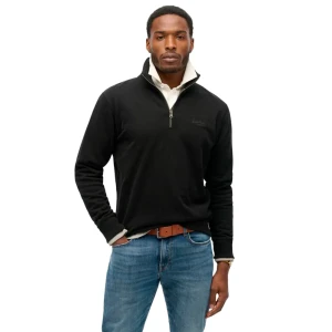 Pull Superdry Essential Logo Henley Homme Noir XL