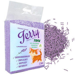 Jerry TOFU Ekologiczny Zbrylający Żwirek Żwir dla Kota Wydajny LAWENDA 2,5kg