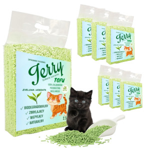 Jerry TOFU Ekologiczny Zbrylający Żwirek Żwir dla Kota Wydajny ZIELONA HERBATA PAKIET 6x2,5kg
