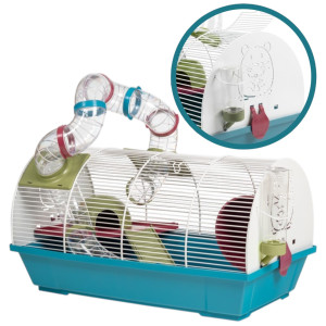 AquosPlast Hamster Blanca Klatka Dla Chomika Myszki Małych Gryzoni Półokrągła z Wyposażeniem Niebieska 50x28x26,5cm Model: 119B
