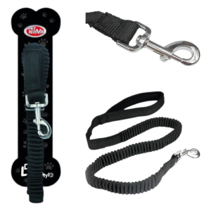 Smycz dla psa L-BUNGEE-BLACK Rozciągliwa 120-180cm Czarna