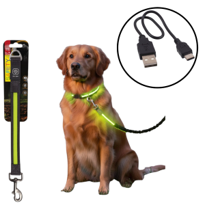 DF Nylonowa Solidna Smycz Podświetlana LED Przedłużka do Smyczy dla Psa 39cm 25mm ZIELONA