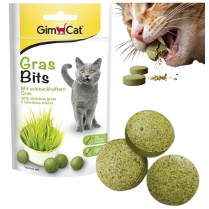GimCat Gras Bits Przysmak Pastylki Kuleczki z Trawą na Odkłaczanie dla Kota 40g