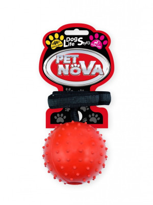 PET NOVA Piłka aportowa na antypoślizgowym pasku 7cm - czerwona