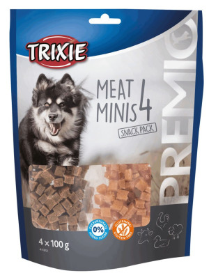 TRIXIE Przysmaki Premio 4 Meat Minis, kurczak, kaczka, wołowina, jagnięcina, 4 × 100 g