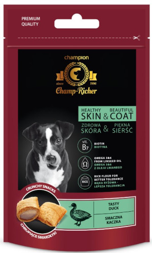 CHAMP-RICHER Smakołyki skóra i sierść z kaczką 90g