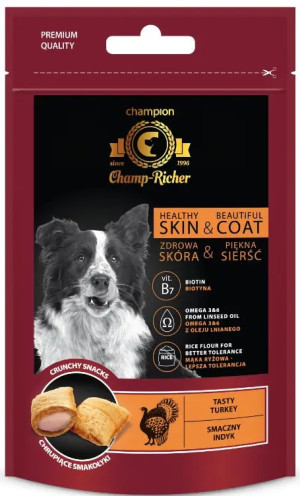 CHAMP-RICHER Smakołyki skóra i sierść z indykiem 90g