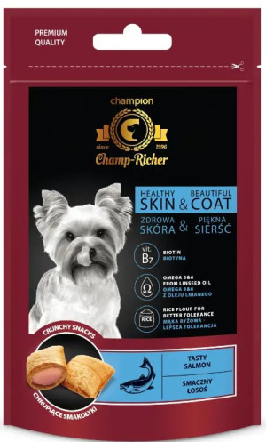CHAMP-RICHER Smakołyki skóra i sierść z łososiem 90g