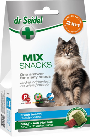 DR SEIDEL Smakołyki MIX 2w1 na świeży oddech & odkłaczanie dla kotów 60g