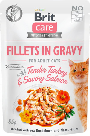 BRIT CARE CAT Fillets in gravy Salmon and Turkey 85g (saszetka)