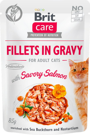 BRIT CARE CAT Fillets in gravy Savory Salmon 85g (saszetka)