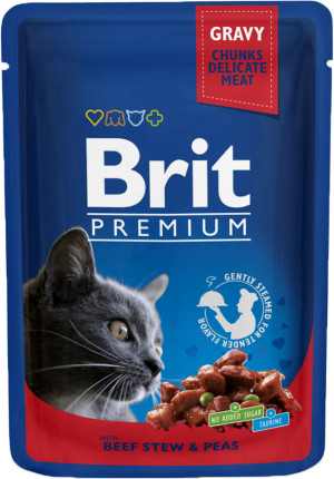 BRIT PREMIUM CAT Adult Wołowina i Groszek (saszetka) 100g