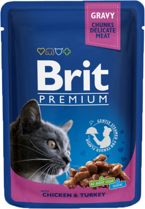 BRIT PREMIUM CAT Adult Kurczak i Indyk (saszetka) 100g