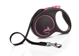 FLEXI Smycz automatyczna Black Design M taśma 5 m do 25kg - Różowa