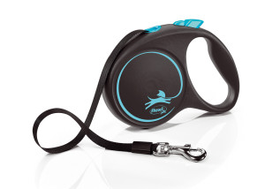 FLEXI Smycz automatyczna Black Design M taśma 5 m do 25kg - Niebieska