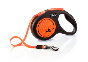 FLEXI Smycz automatyczna New Neon M taśma 5 m do 25kg -  Pomarańczowa