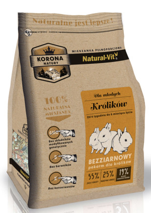 NATURAL-VIT Korona Natury - bezziarnowy pokarm dla MŁODYCH królików 750g