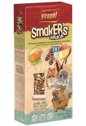 VITAPOL Smakers Snack 3w1 (warzywny, owocowy, świętojański) dla gryzoni i królika 3 szt 135 g