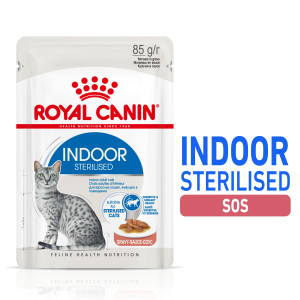 ROYAL CANIN Indoor Sterilised w sosie, karma mokra w sosie dla kotów dorosłych, sterylizowanych, przebywających wyłącznie w domu 12x 85g