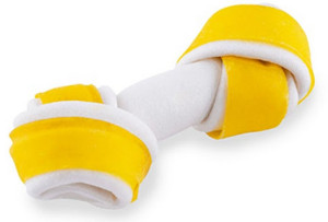 MACED Kość wiązana biało-żółta 11 cm