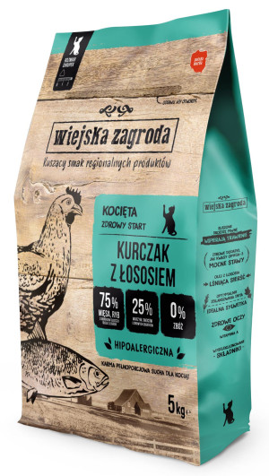 WIEJSKA ZAGRODA dla kociąt - Kurczak z łososiem 400g