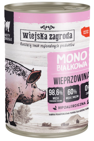 WIEJSKA ZAGRODA Monobiałkowa dla kota - Wieprzowina 400g