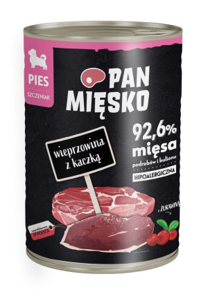 PAN MIĘSKO Wieprzowina z kaczką dla szczeniąt 6x 400g