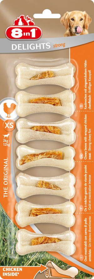 8in1 Delights Strong Bones XS - kość prasowana z kurczakiem 7 szt.