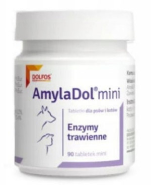 DOLFOS Amyladol mini - Enzymy trawienne. Tabletki dla psów i kotów 90 tabletek mini
