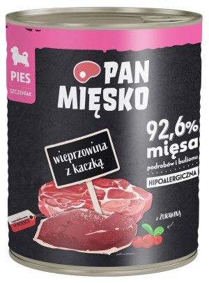 PAN MIĘSKO Wieprzowina z kaczką dla szczeniąt 800g 800g