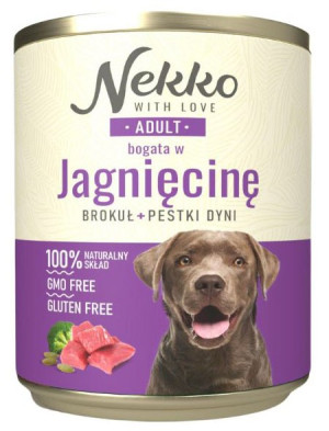 NEKKO Adult jagnięcina, brokuł i pestki dyni 800g (puszka)
