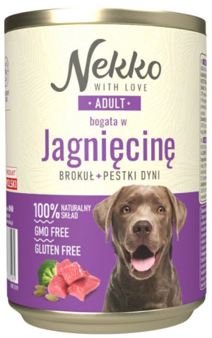 NEKKO Adult jagnięcina, brokuł i pestki dyni 400g (puszka)